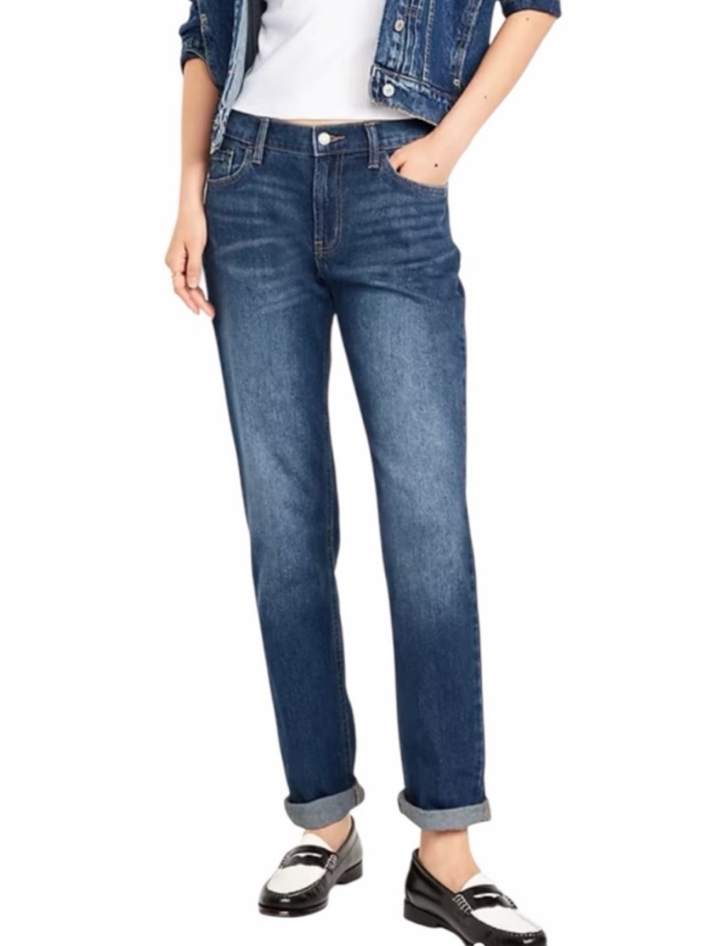 10 LONG Old Navy Mid Rise Wow Boyfriend Blue Jeans Stretch Denim
